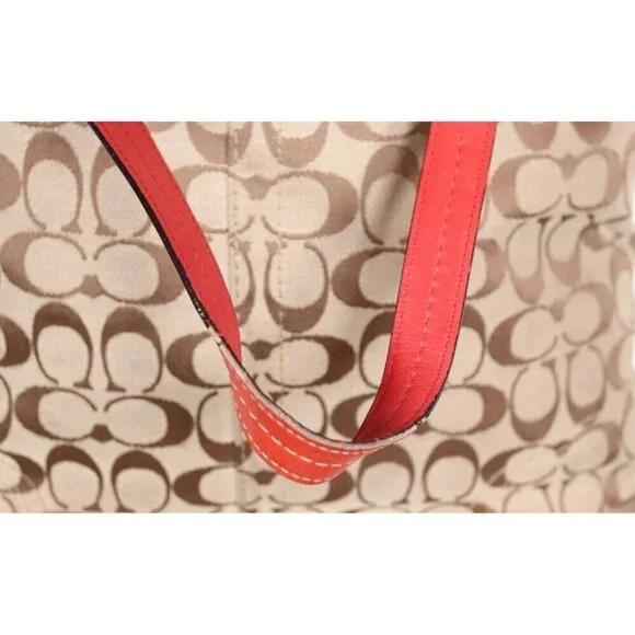 Coach Unisex Large Tan Orange Signature Hamptons Book Tote Bag Monogram Purse - Picture 7 of 12